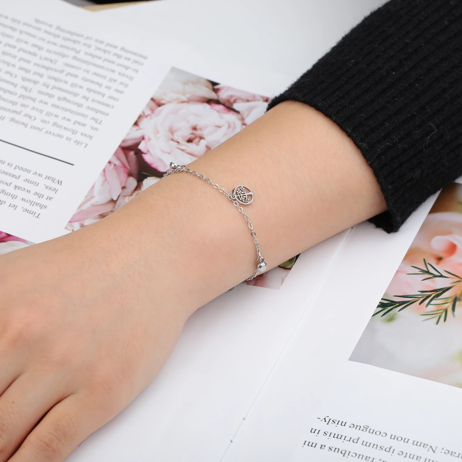 Древо Жизни Стразы Шарм Браслет Из Нержавеющей Стали Ювелирные Изделия Винтаж