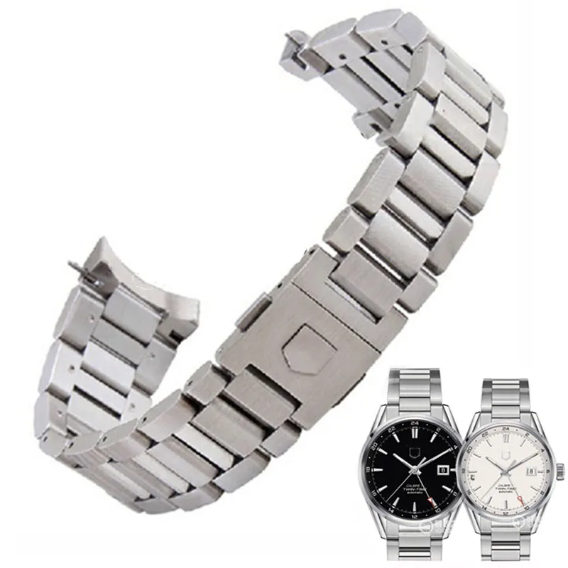 

New Solid Stainless Steel Watchband Bracelets Silver Black Curved End Link for TAG Heuer Cal-era Watch Band Men Straps 22mm 24mm
