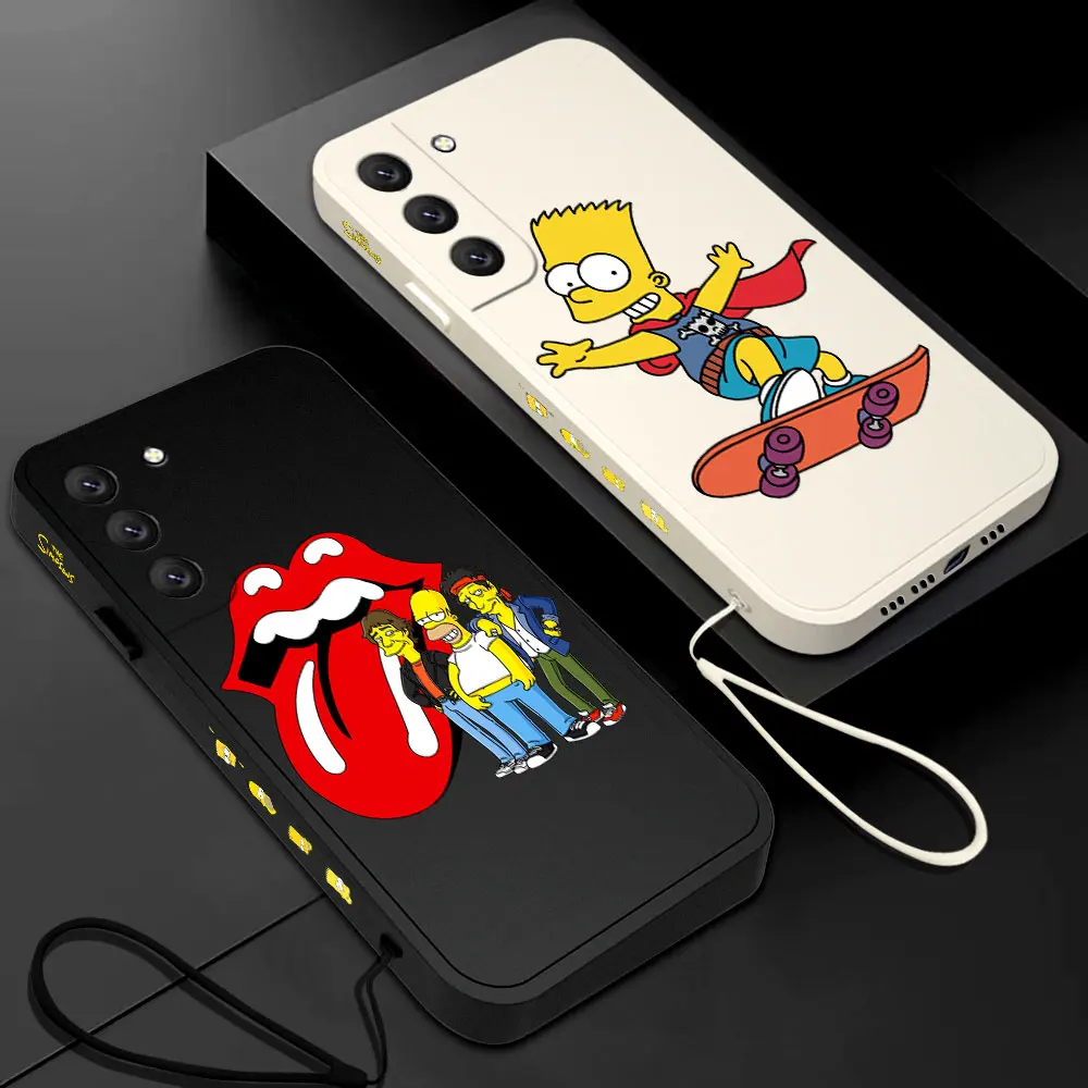 

Anime The Simpsons Phone Case For Samsung Galaxy S23 S22 S21 S20 Ultra Plus FE S10 S9 S10E Note 20 10 9 Plus With Lanyard Cover