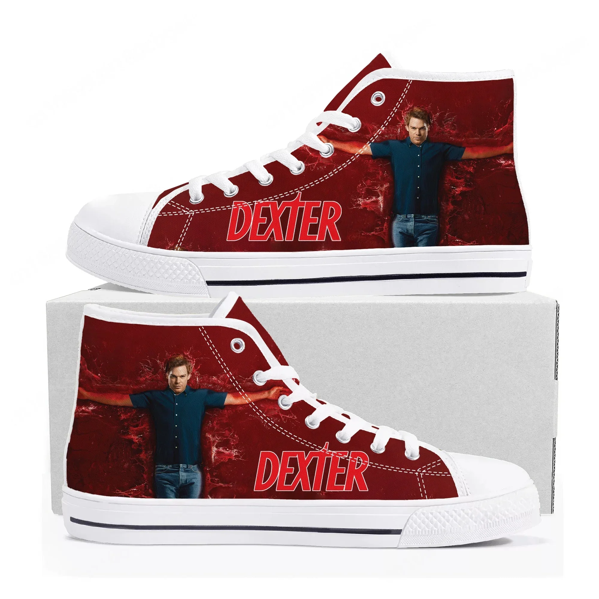 Фото Кроссовки Dexter TV Show Morgan High Top, высококачественные кеды для мужчин, женщин и подростков, повседневные кеды из канваса, обувь на заказ, индивидуальный дизайн №2