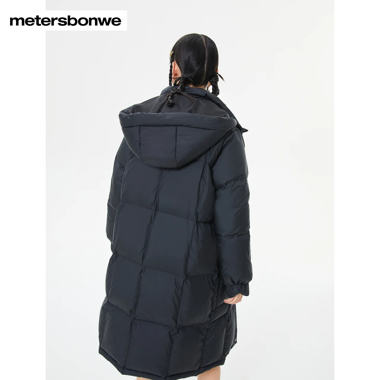 Metersbonwe Solid Color Keep Warm Long Down Wear For Women Loose 80% Gray Duck Down Wear Hooded High Quality Winter Down Jackets