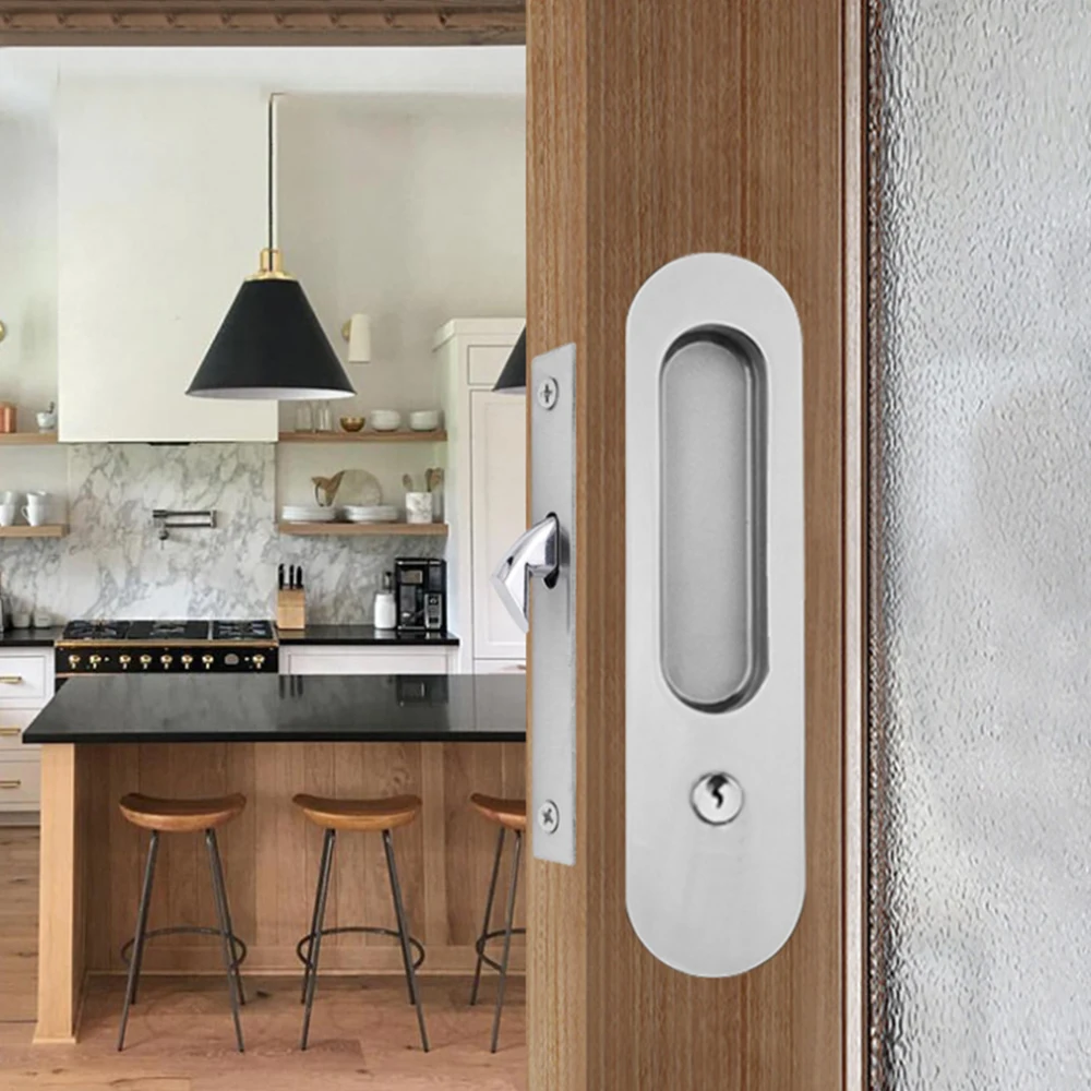 Sliding Barn Door Locks Invisible Door Handle with Keys for Wooden Sliding Pocket Door Latch Furniture Hardware 17cm Door Locks