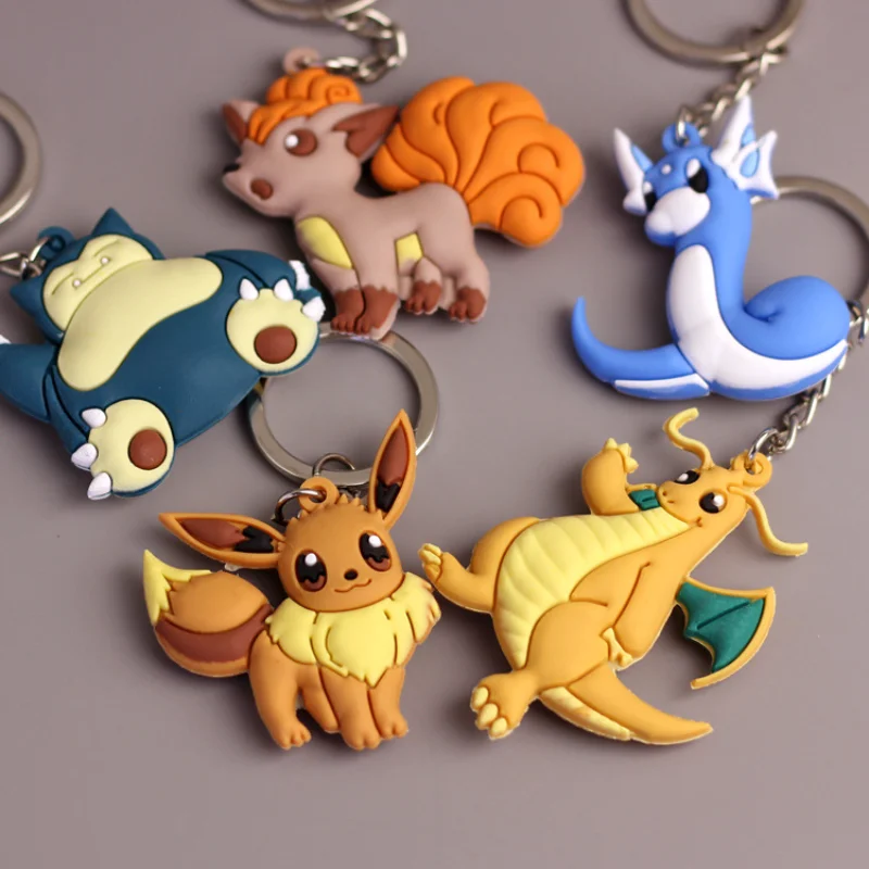 

Anime Pokemon Keychain Pikachu Snorlax Eevee PVC Soft Rubber Pokemon Silicone Pendant Key Ring Psyduck Charmander Keychain