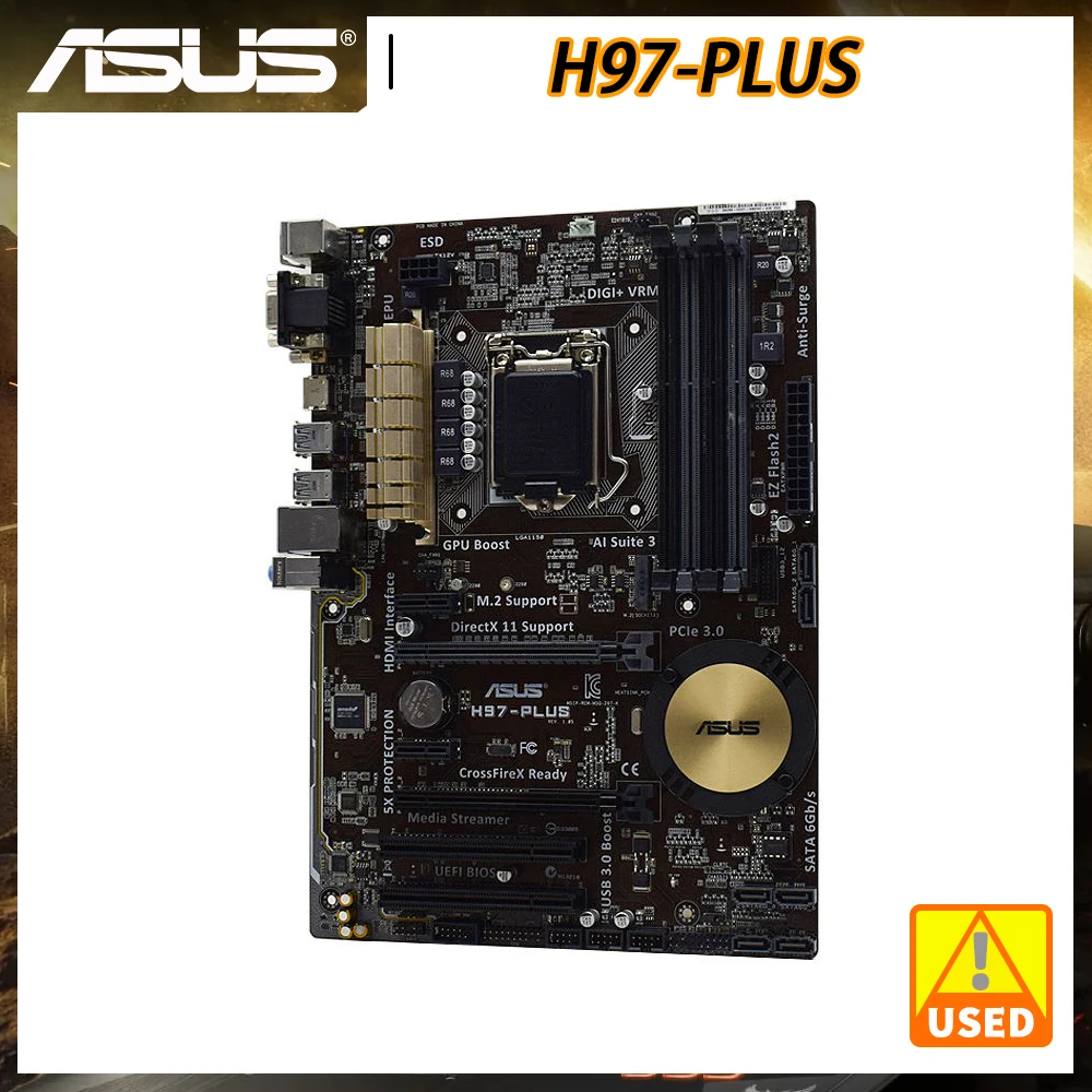

ASUS H97-PLUS Motherboard 1150 Motherboard DDR3 32GB RAM Support Xeon Core i7 i5 i3 Cpus Intel H97 HDMI PCI-E X16 ATX M.2 SATA3