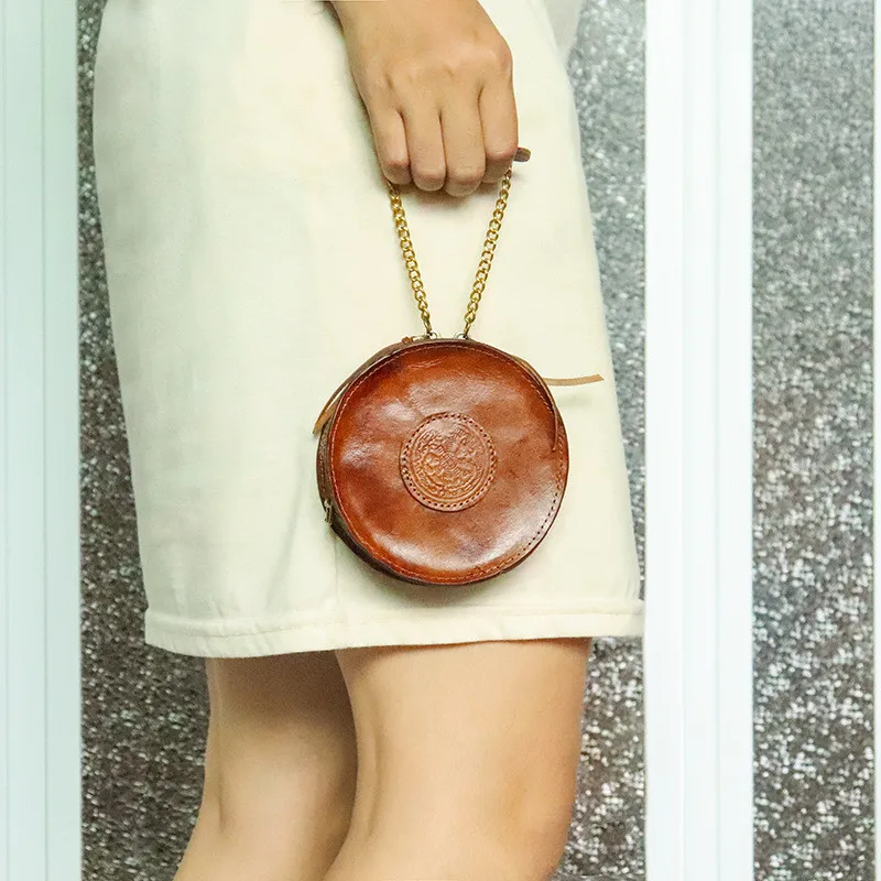 Retro fashion luxury designer natural real leather men ladies round coin purse everyday outdoor summer hot sale mini money bag