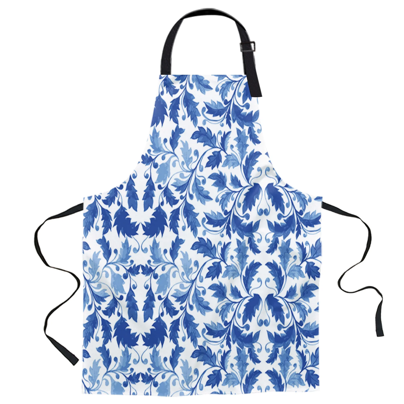 

Watercolor Tiles Navy Blue Design Adjustable Canvas Kitchen Coffee Apron Ladies Couple Cooking Dining