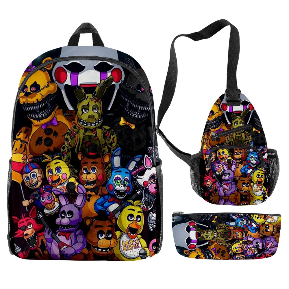 

Five Nights At Freddy's Peripheral 3D New Printed Game Teddy Bear Schoolbag Backpack Crossbody Pencil Bag Set of 3 Best Gift