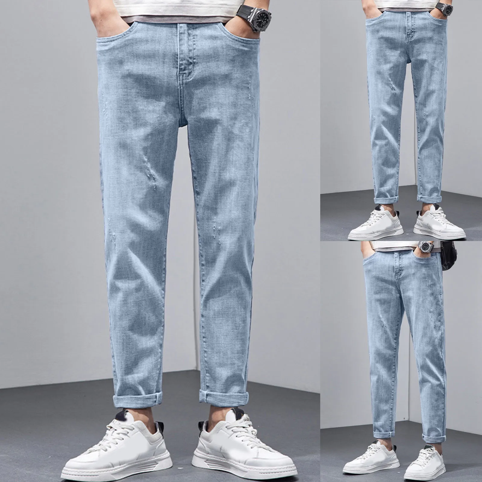 

Mens Autumn Winter Casual Pant Sports Pants With Pocket Fashion Jeans Nine Points Pants Stained Jeans