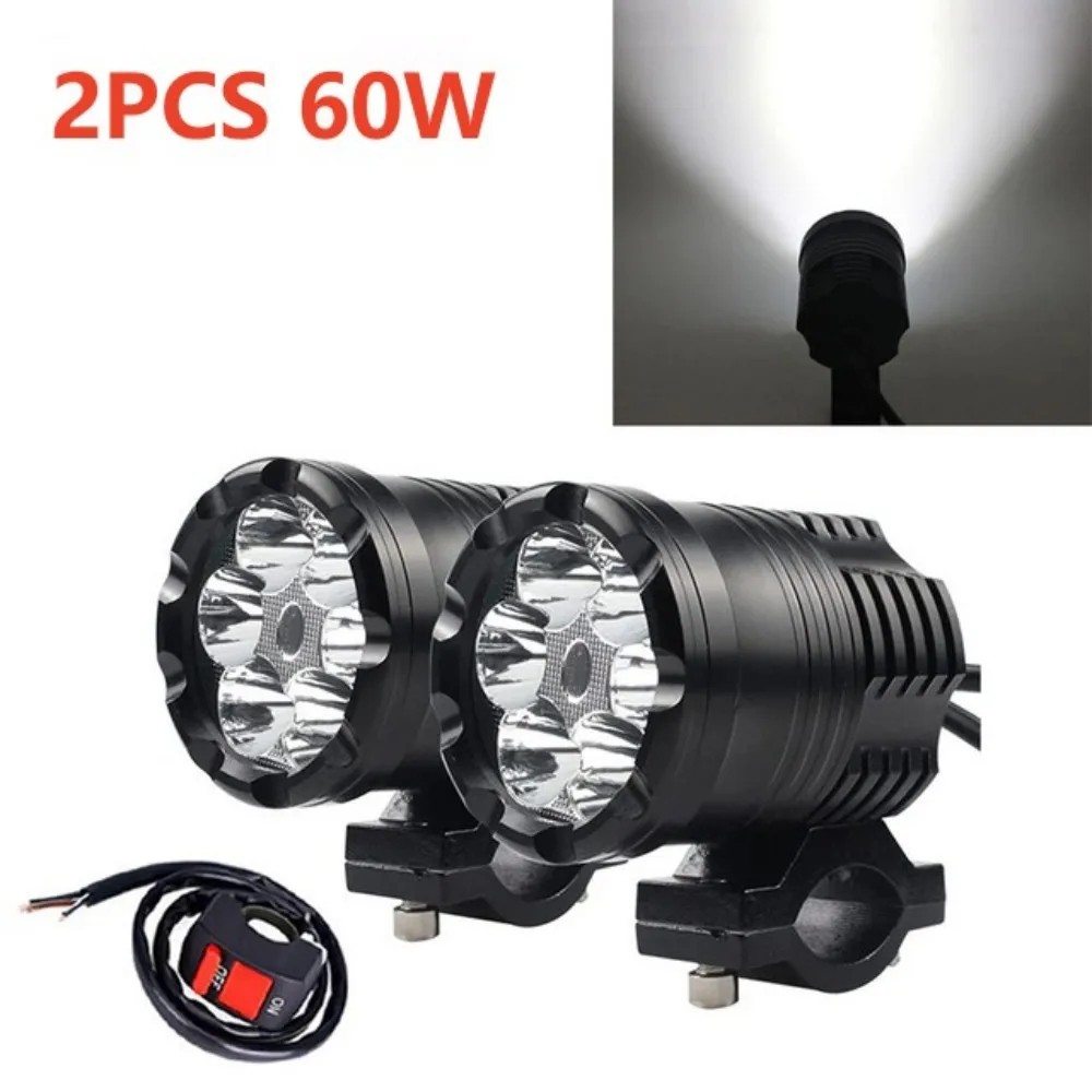 

1/2PCS 60W Motorcycle Headlights 12V Universal Moto Spotlight Additional Motorcycle LED Headlight Auxiliary Fog Light Car Lamp