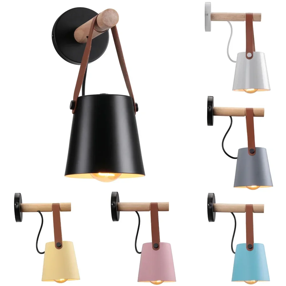 Деревянный кожаный настенный светильник NoEnName_Null