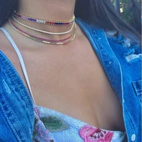 gold filled thin tennis cz choker necklace for lady multi layer statement rainbow multi color cz luxury fashion trendy jewelry