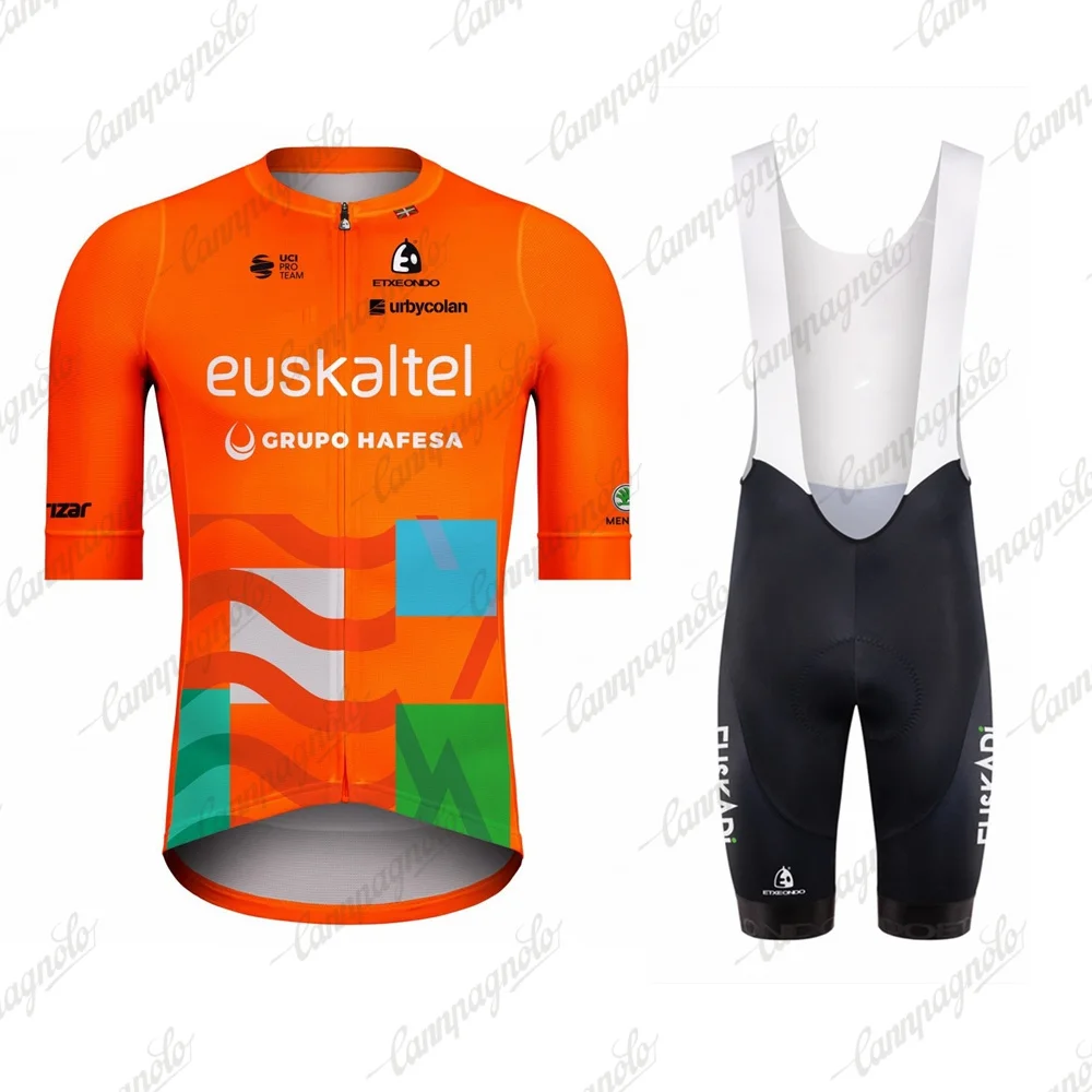 

Euskadi TEAM Cycling Jersey Set Men's Orange Bicycle Clothing MTB Road Bike Shirts Bib Shorts Suit Ropa Ciclismo Maillot Hombre