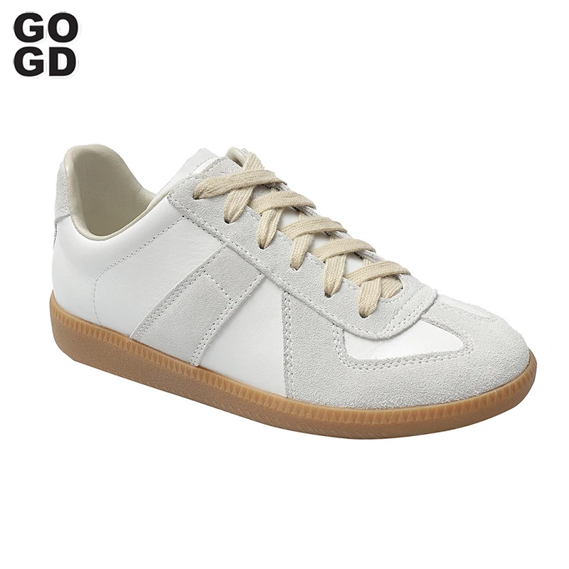 GOGD Fashion New Chunky Sneakers Women Suede Leather Patchwork Round Toe Flats Comfortable Walking Shoes Trainers Handmade Shoes