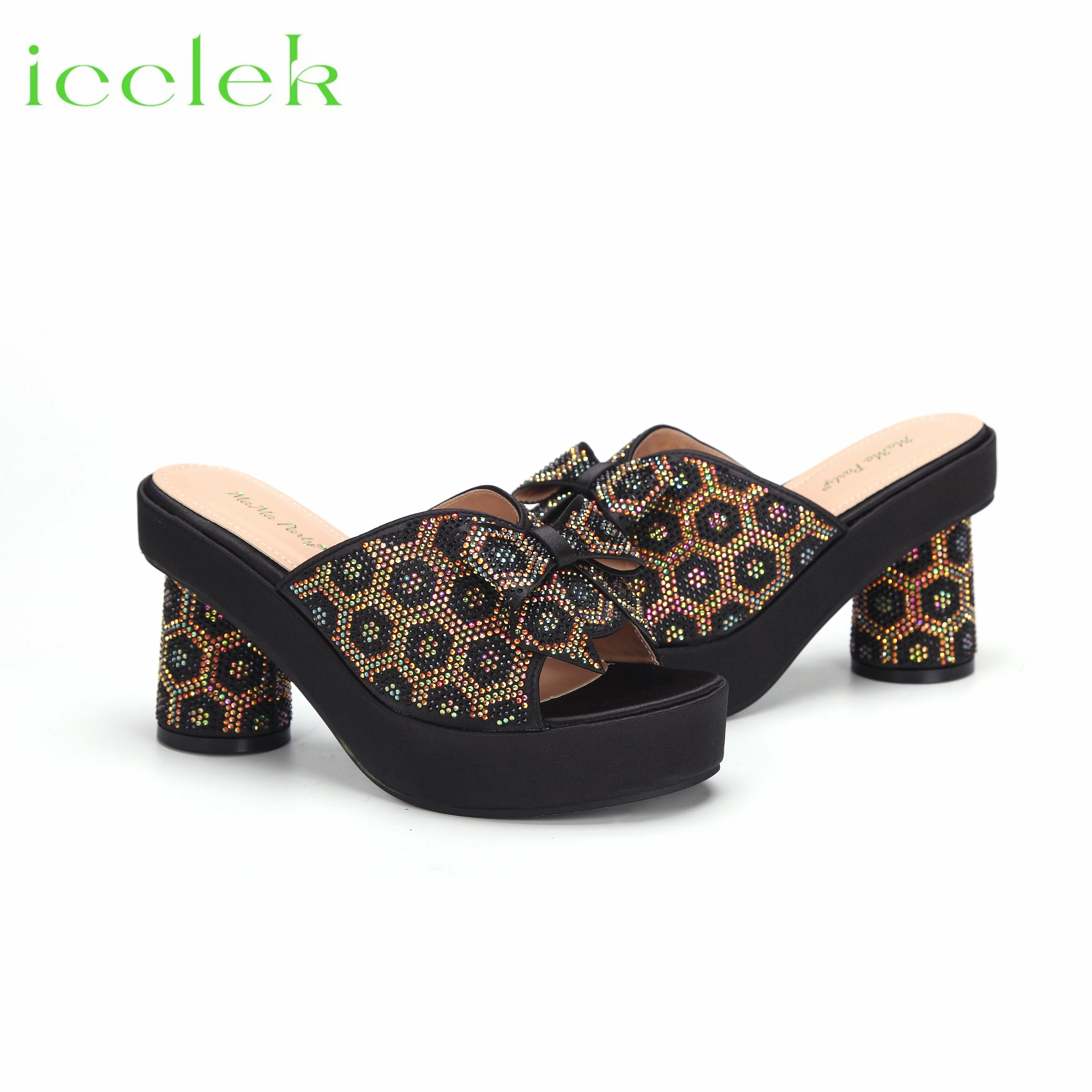 Черные роскошные искусственные Модные женские элегантные вечерние тапочки на