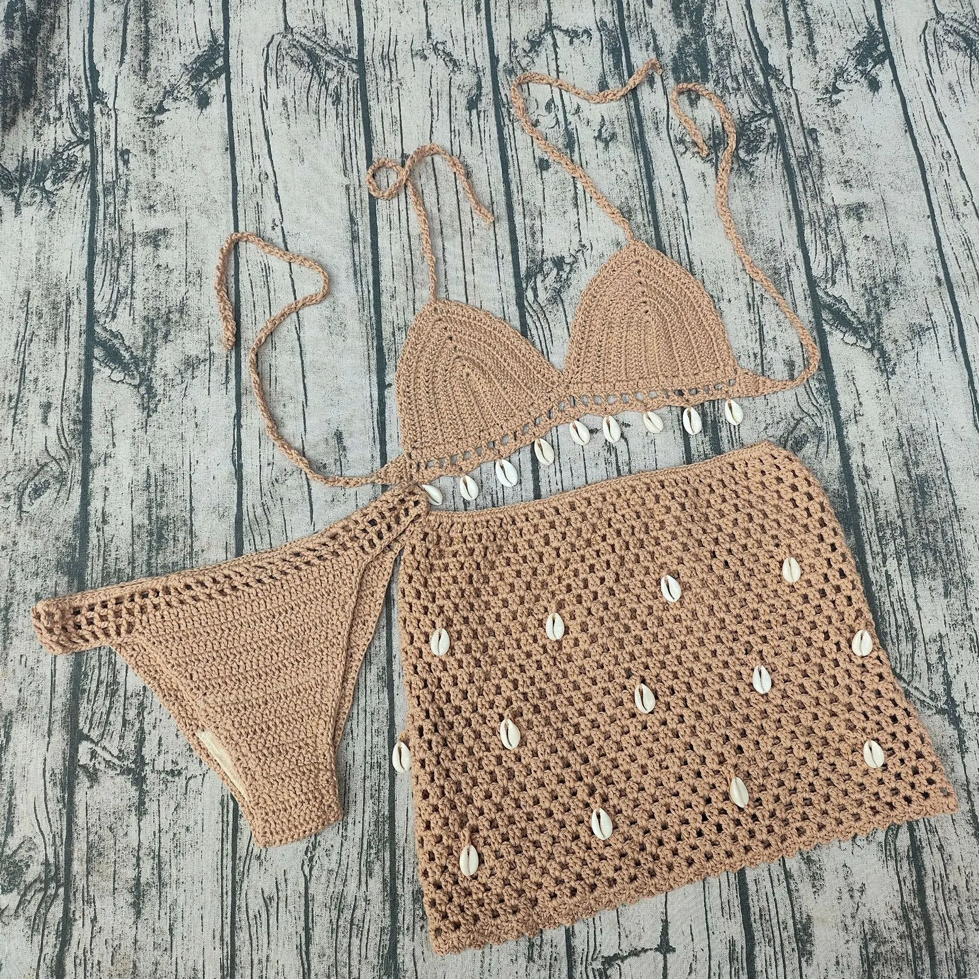 2025 НОВЫЙ вязаный крючком ручной работы из 2 предметов пляжная одежда сексуальный