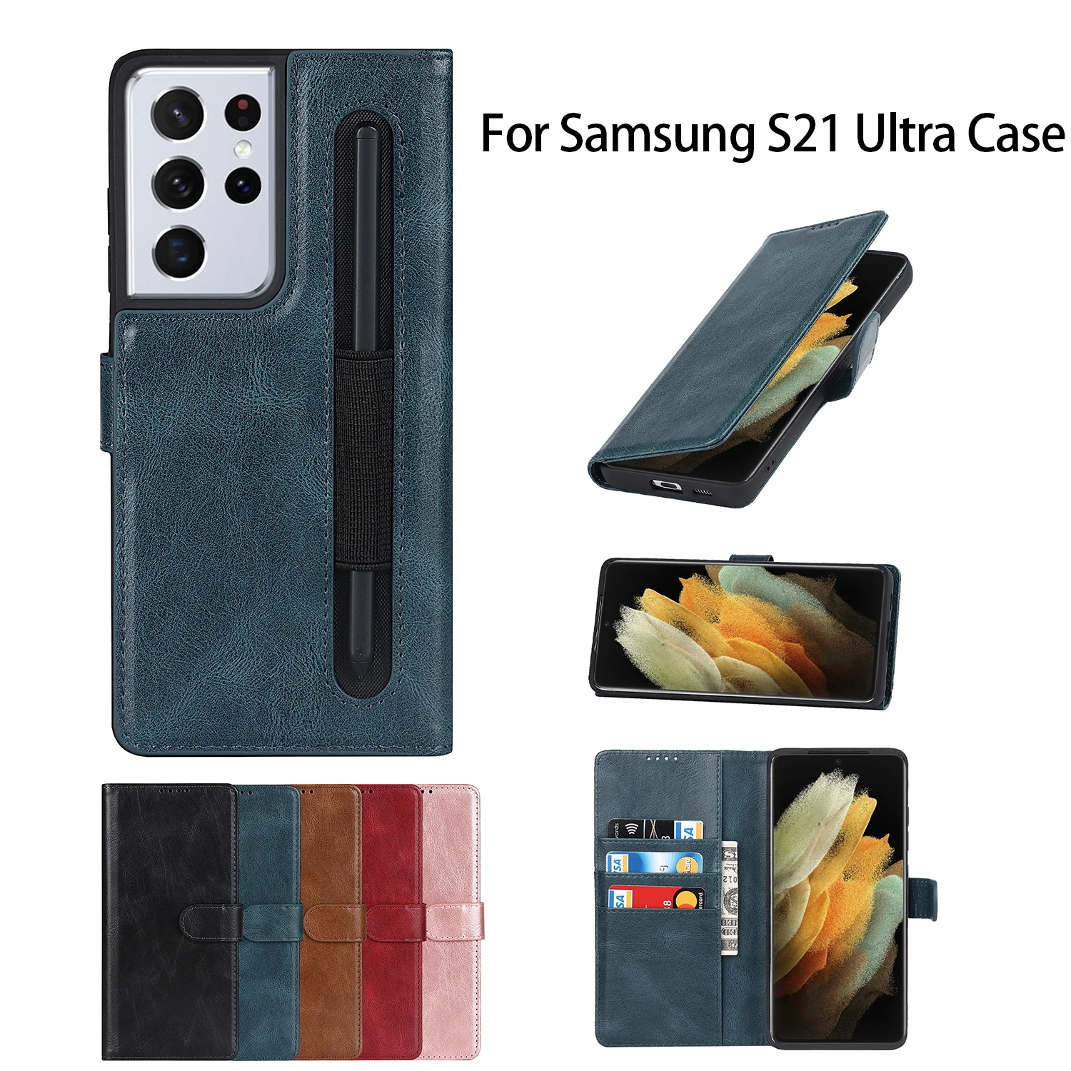 For Samsung S21 Ultra Case Galaxy S21Ultra 5G Cat Eye with S-pen Slot Leather Cover