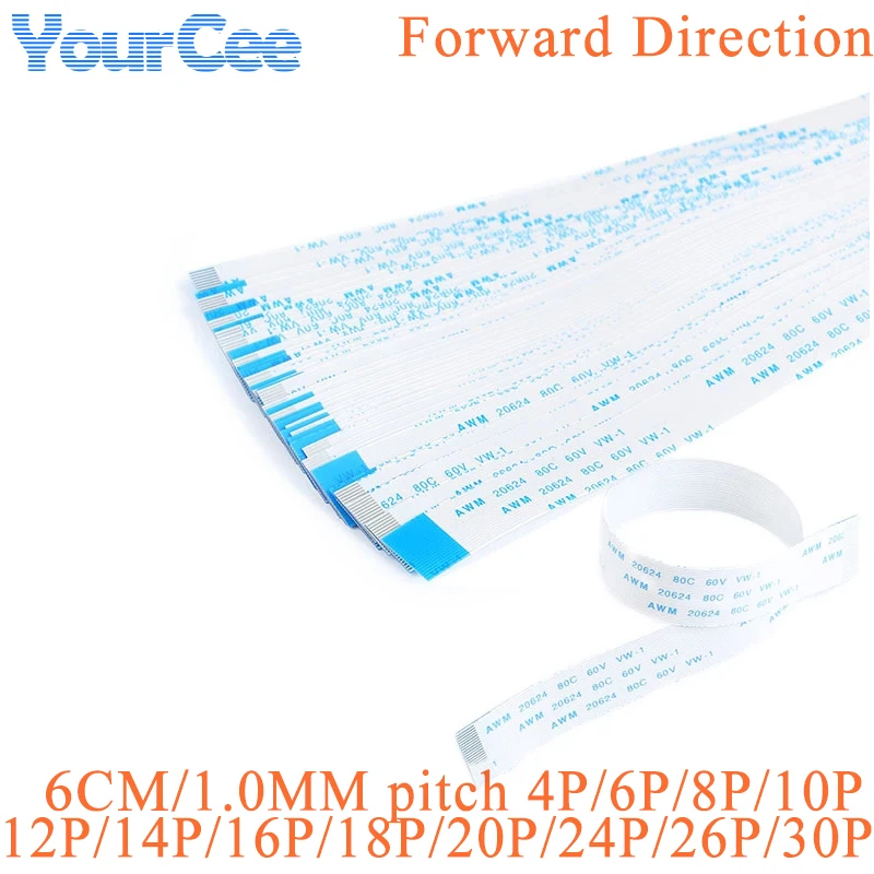 

Гибкий плоский кабель FPC FFC лента, 10 шт., направление 4/6/8/10/12/14/16/18/20/24/26/30P, Шаг 1,0 мм, длина 6 см
