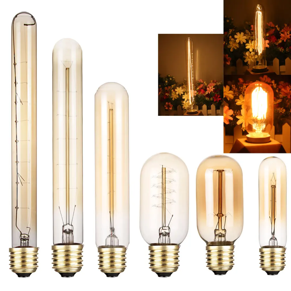 

E27 Dimmable Vintage Edison Bulb Retro Lamp 40W T185 T225 T300 T45 Ampoule Incandescent Lights Filament 2700K 220V Warm White