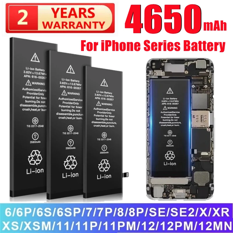 Аккумулятор для iPhone 5 6S 7 8 Plus X XR XS Max 11 12 13 14 Pro Max, 4650 мАч