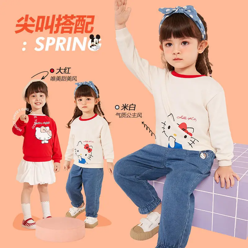 

Детская толстовка с рисунком Hello Kitty, новые весенне-осенние хлопковые топы с длинным рукавом для девочек, модный Детский свитшот, куртка
