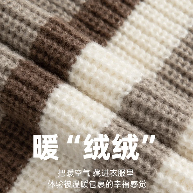 Men's Sweater Men's 2022 Autumn and Winter New Color Contrast Stripe Embroidery Knitwear
