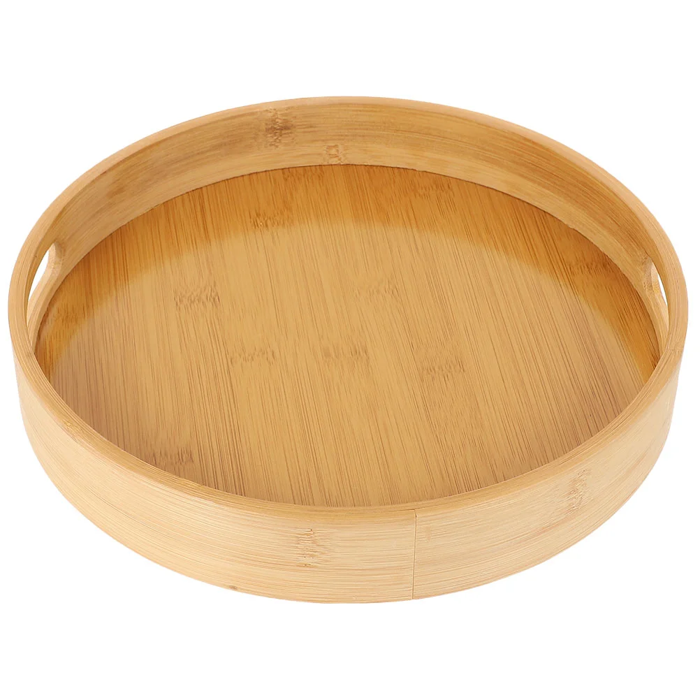 

Tray Serving Bamboo Round Tea Plate Cup Drink Nuts Party Decorative Breakfast Farmhouse Rustic Ottoman Fruit Water Platter Board