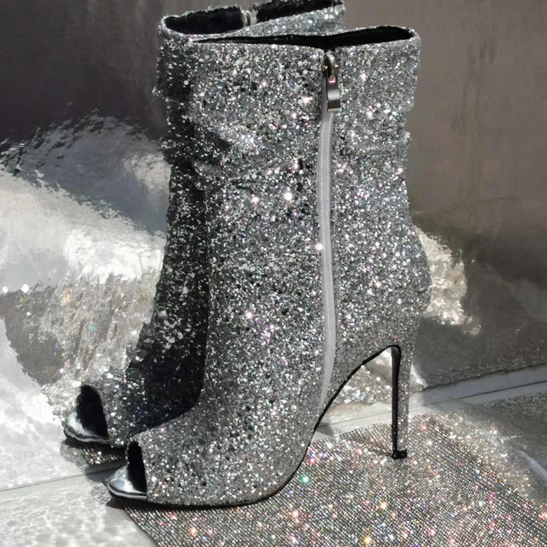 

Женские ботильоны BERZIMER, блестящие ботинки на высоком каблуке-шпильке, обувь для вечерние ринки, свадьбы, выпускного вечера, женские ботинки больших размеров 39, 45, 52