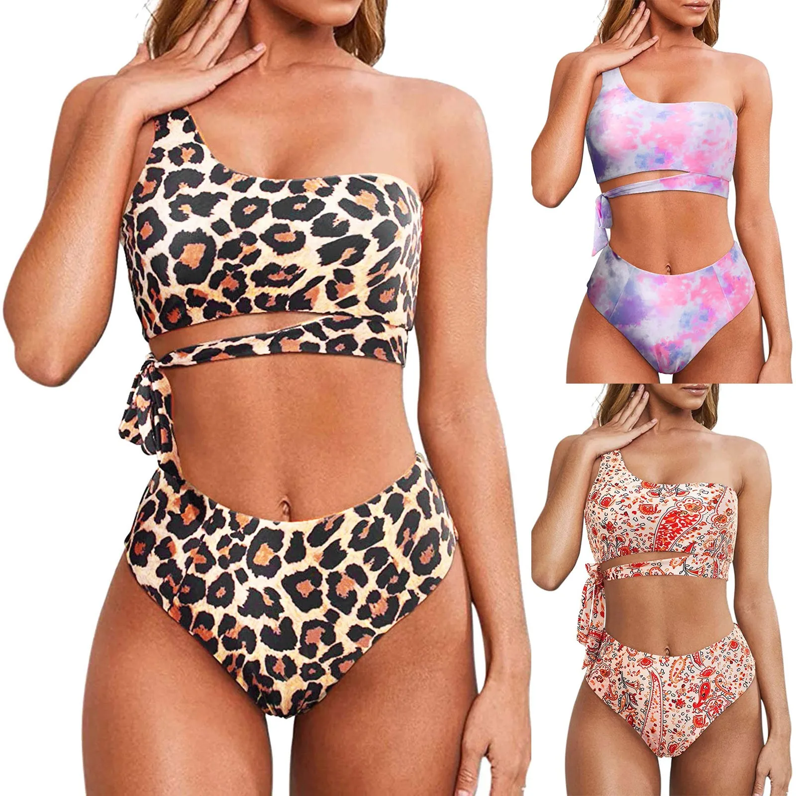 

Fashion Bikini Swimsuit Women Push Up Bikini Set Sexy One Shoulder Beachwear Summer Bathing Suit High Waist Swimwear 2022 New