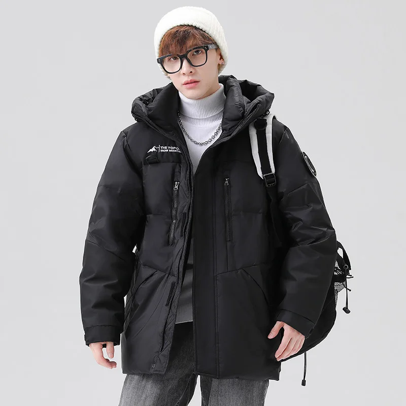 2022 winter new hooded down jacket medium long men's Korean version thickened youth camouflage casual warm coat
