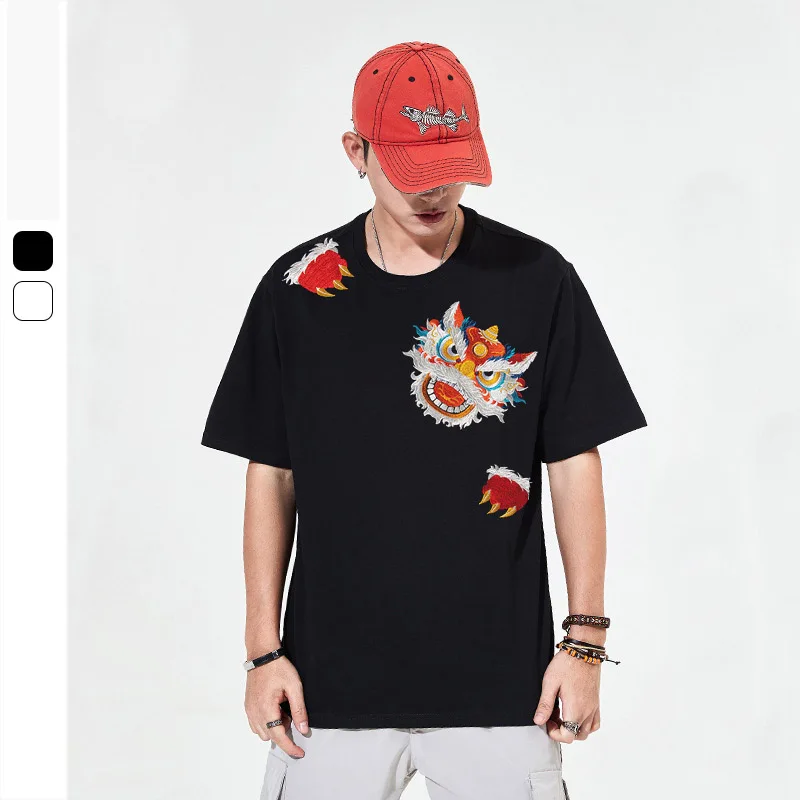 

Summer new style short sleeve men's T-shirt round neck Chinese style China-Chic Xingshi embroidery loose cotton top