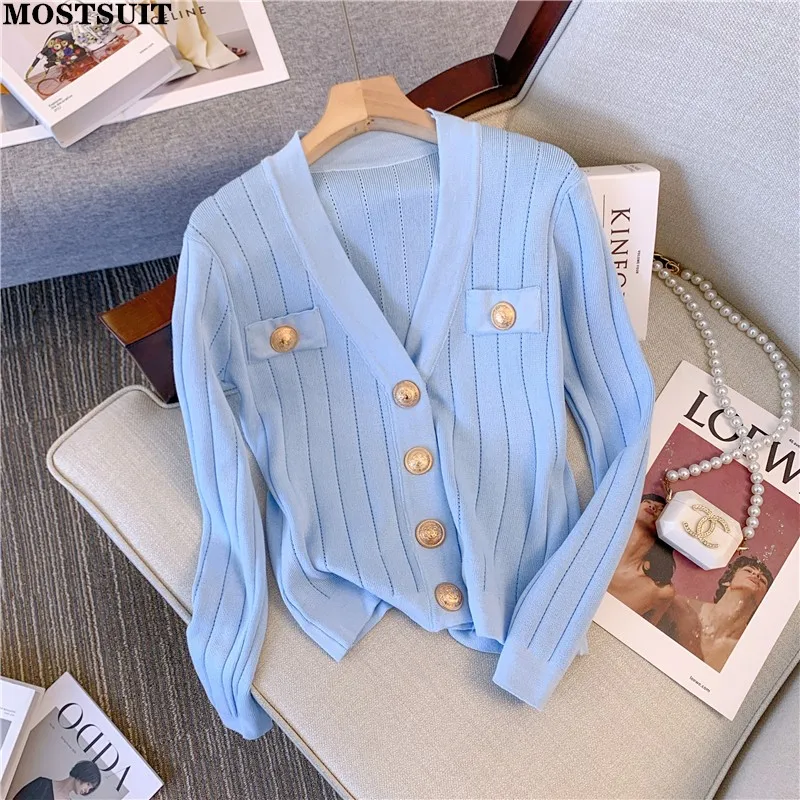 

Stylish Chic Knitted Cardigan Crop Tops Women 2022 Autumn Korean Fashion Ladies Slim Top Long Sleeve V-neck Short Sweater Jumper