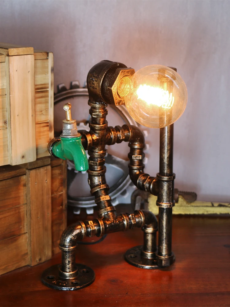 

Creative Punk Industrial Style Retro Table Lamp Loft Birthday Gift Coffee Bar Water Pipe Robot Table Lamp Decoration