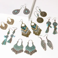 news vintage ethnic contrasting colors artificial gems earrings for women girl statement jewelry boho tassel drop earrings gifts