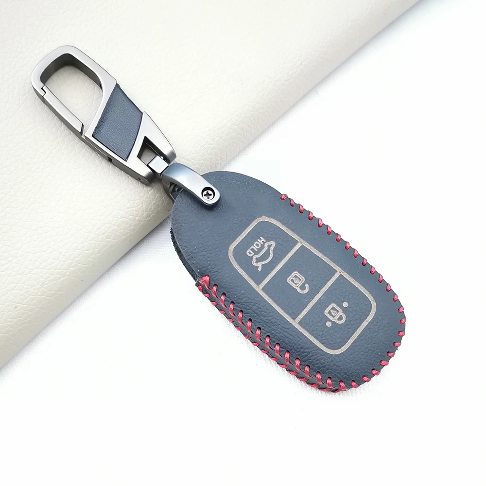 

Leather Car Key Case For Hyundai Elantra Gt Kona 2018 2019 Santa Fe Veloster Smart Remote Control Key Pouch Auto Accessories