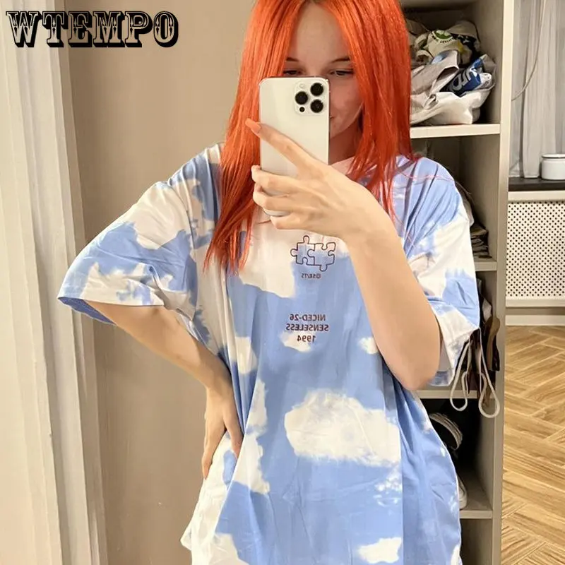

Двойные футболки WTEMPO в японском винтажном стиле с коротким рукавом, женские свободные корейские модные шикарные повседневные топы в стиле Харадзюку с коротким рукавом