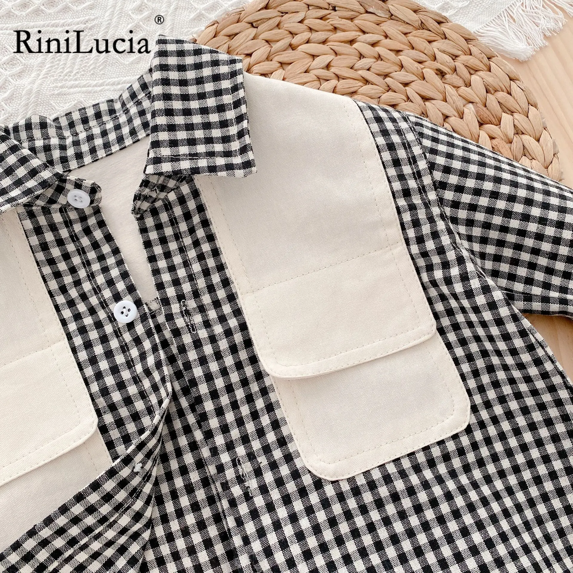 

RiniLucia Fashion Baby Boy Plaid Shirt Jacket Cotton Child Shirt Long Sleeve Loose Outfit Winter Spring Fall Casual Clothes