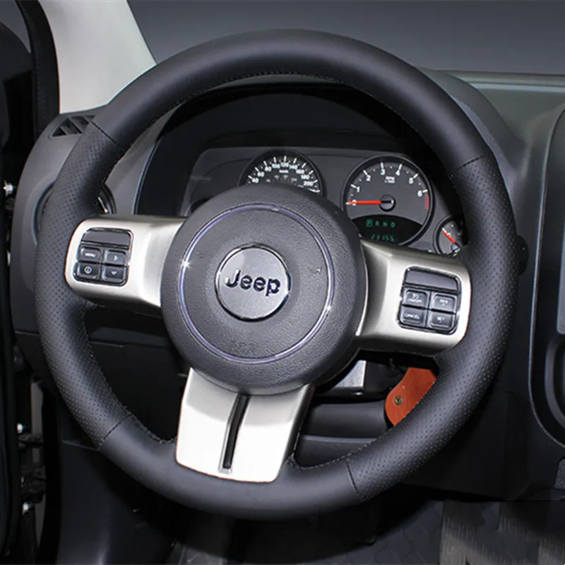 

DIY Hand-Stitched Leather Car Steering Wheel Cover for JEEP Compass Wrangler Grand Cherokee Cherokee Renegade Car Accessories
