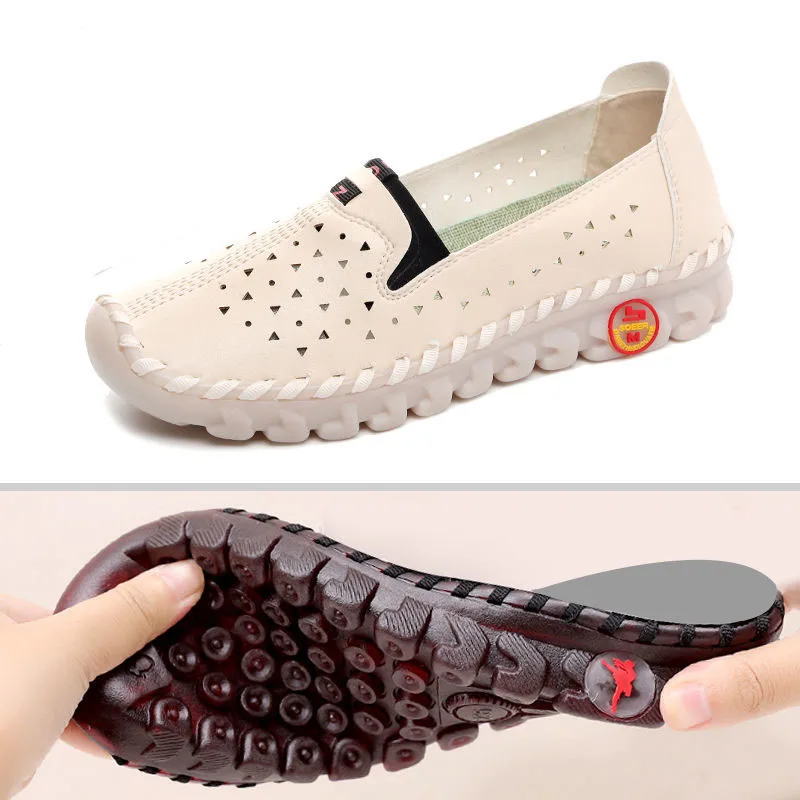 

Summer Holllow Out Slides Shoes For Women Elastic Non Slip Loafers Woman Breathable Drive Moccasins Ladies Slip On Ballet Flats