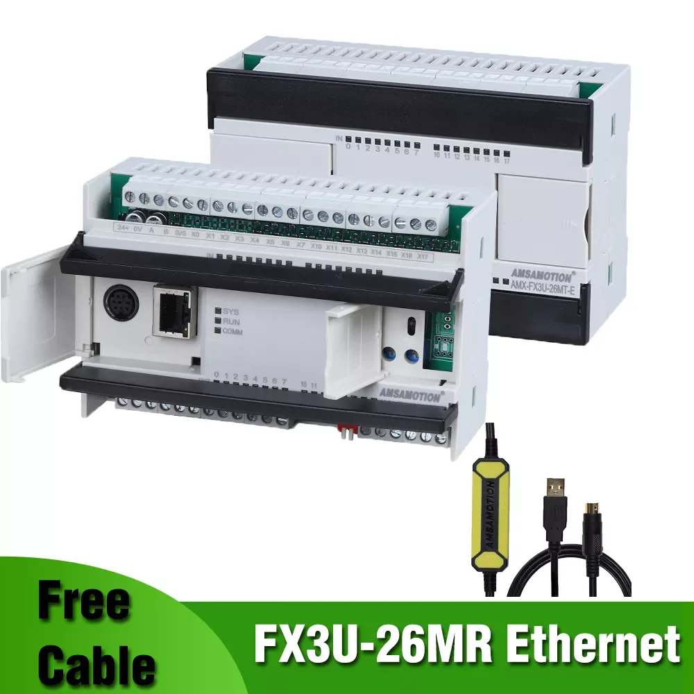 

FX3U-26MR PLC с портом Ethernet для Mitsubishi MELSEC программируемый контроллер, логическое реле, аналоговая плата, свободный USB-SC09-FX кабель