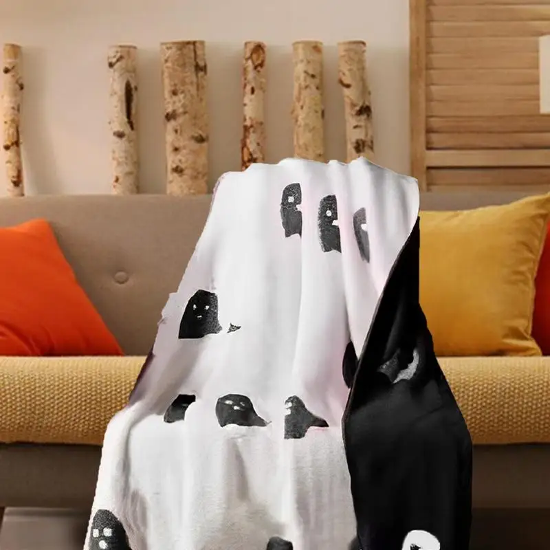 

Halloween Blankets Double-sided Ghost Blanket Fall Flannel Blanket for Bed Sofa Couch Fuzzy Blanket for Pets or Children Warming
