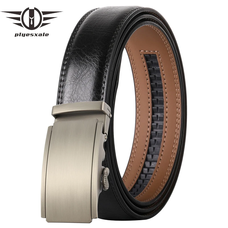 New Luxury Gray Blue Black White Brown Men Belt High Quality Cow Genuine Leather Belts For Men Automatic Ratchet Buckle B549