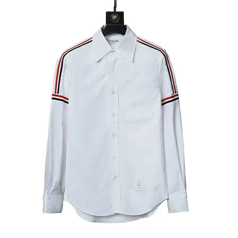 

Мужская рубашка с длинным рукавом Tb Browin, тонкая хлопковая блузка из поплина с лентами, повседневная одежда, корейская мода, четыре бара