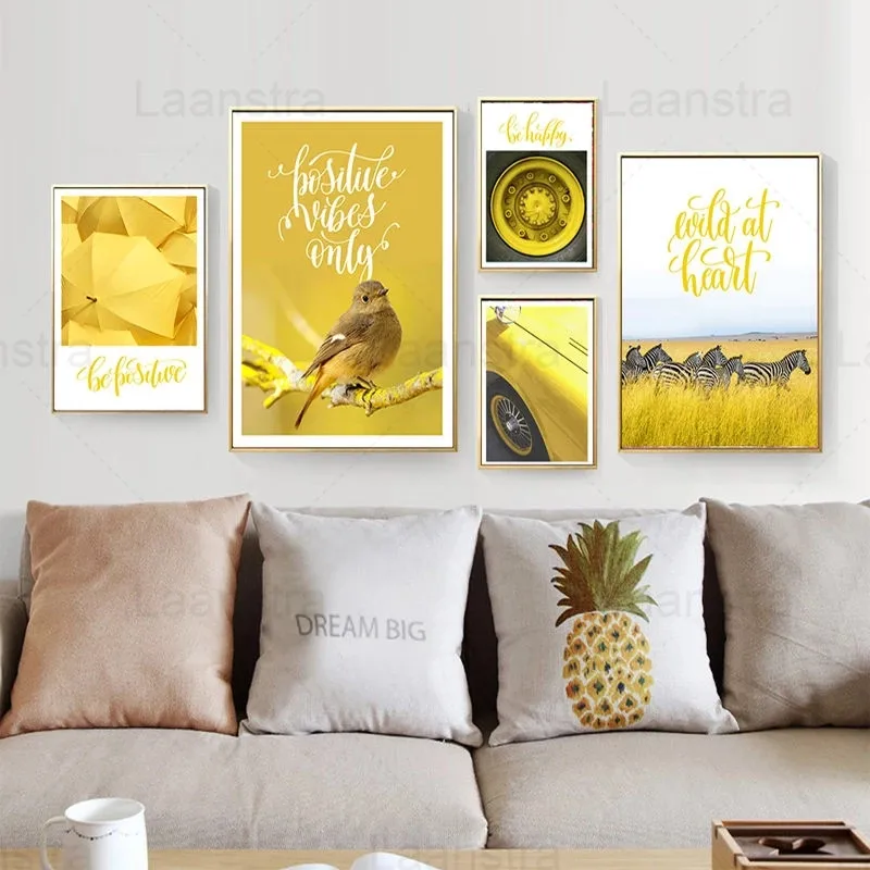 

Modern Scenery Quote Picture Home Decor Nordic Canvas Painting Wall Art Print Yellow Decor Painting for Nordic Living Room