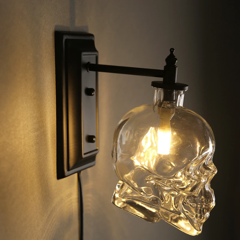 

Personality Creative Bar Sconces Nordic Modern Simple Retro Industrial Style Skull Bottle Sconces Wall Art Light Home Decor