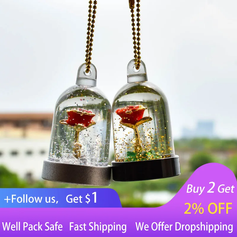 

Roses liquid quicksand keychain men and women bags car acrylic boutique pendant home decoration ornaments