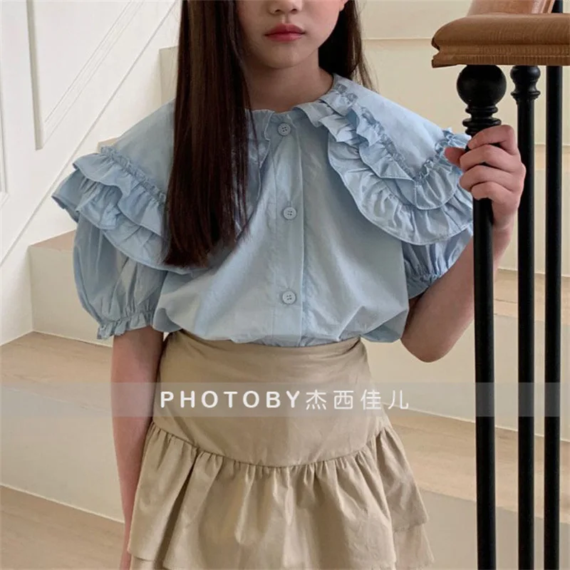 

Blouse O-neck Collar Single Breasted Short Sleeve Designable Fashion Modern Comfortable Deisgnable Summer Children Girls