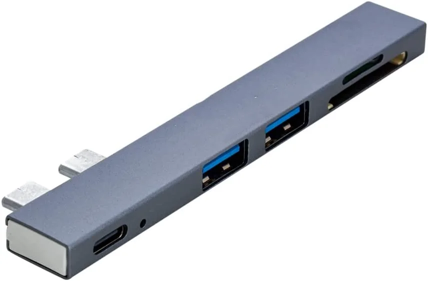 

Cabos & Plugs Hub USB-C Dual Type-C 5 em 1 para 2*USB 2.0 + SD card + PD Charger (Prata) hub usb