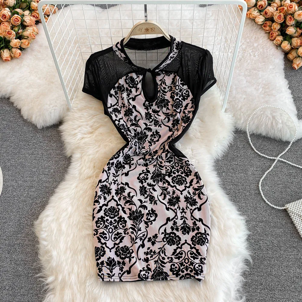 

Женское приталенное платье-Ципао с круглым вырезом, маленькое облегающее короткое платье с запахом, лето 2022