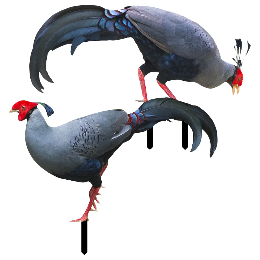 

2 Pcs Garden Decoration Insert Vivid Pheasant Stakes Adornment Outdoor Sign Yard Ornament Decorative Chicken Plug-in Animal