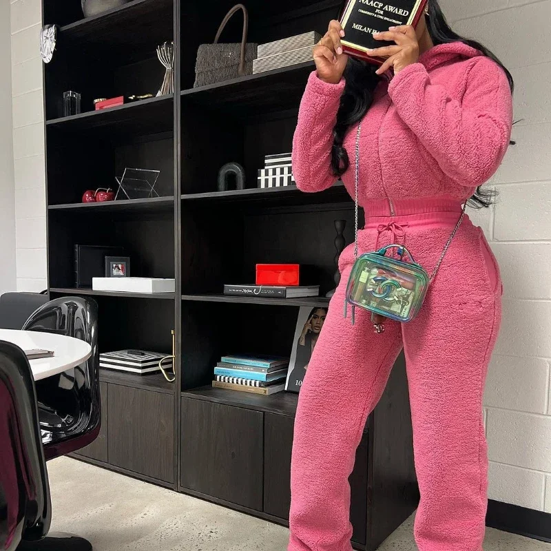 Ueteey модный флисовый шерстяной женский комплект толстовка с длинными рукавами и